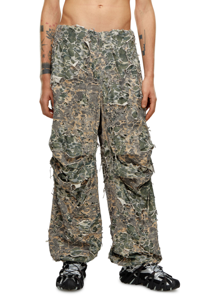 Diesel Camo Pants With Destroyed Finish In Green