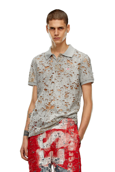 Diesel Tulle Polo Shirt With Destroyed Jersey In Multicolor
