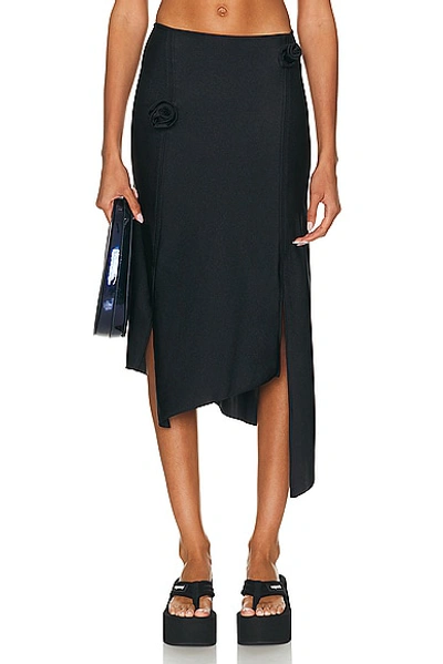 Coperni Appliquéd Asymmetric Stretch-satin Midi Skirt In Black