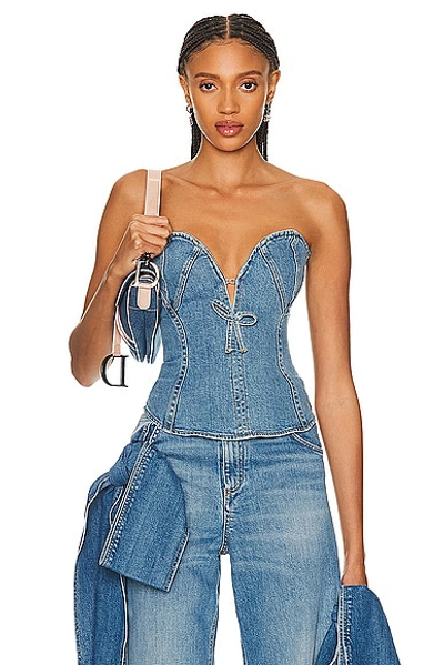 Blumarine Denim Bustier Top In Blue