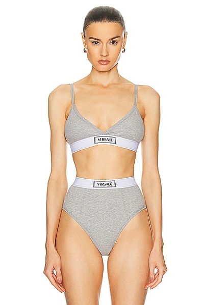 Versace Logo-patch Cotton-blend Bra In Grey