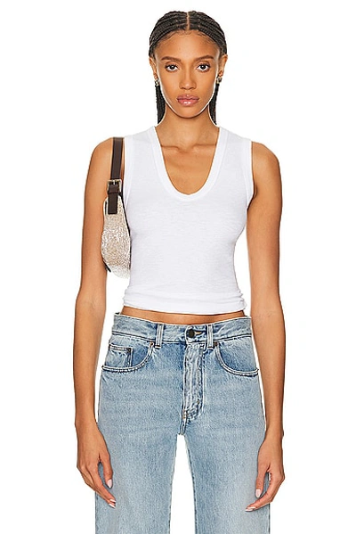 Enza Costa Textured Rib Sleeveless U Tank Top In White