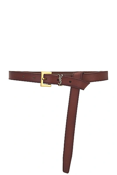 Saint Laurent Skinny Cassandre Long Belt In Dark Brown Chocolate & Brown Chocolate