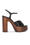 Saint Laurent Women's Bianca Platform Sandals In Smooth Leather In Noir