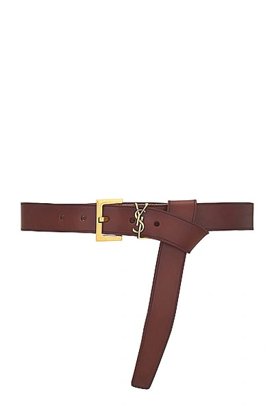 Saint Laurent Cassandre Long Belt In Dark Brown Chocolate & Brown Chocolate