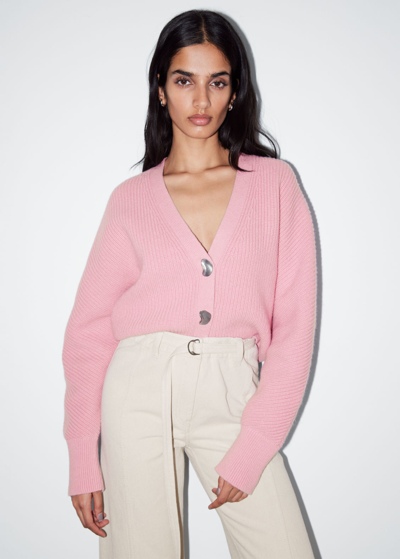 Other Stories Metal Button Knit Cardigan In Pink