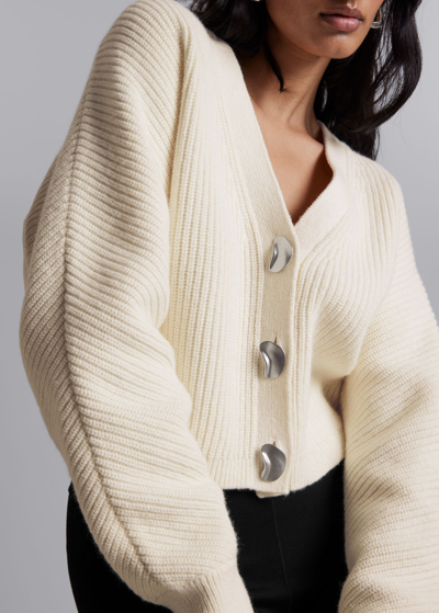 Other Stories Metal Button Knit Cardigan In White