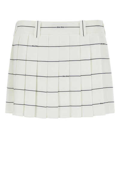 Miu Miu Stretched Pleated Mini Skirt In White