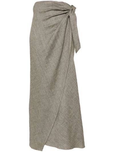 Alysi Striped Linen-blend Skirt In Grey