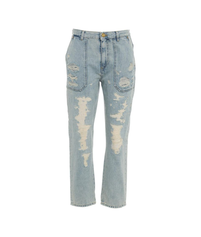 Pinko Distressed Denim Jeans In Blue