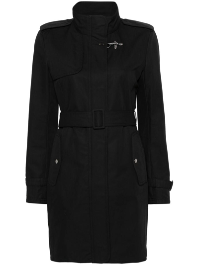 Fay Single Breasted Trench Coat In Black