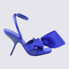 FERRAGAMO SALVATORE FERRAGAMO ELECTRIC BLUE SATIN HELENA PUMPS