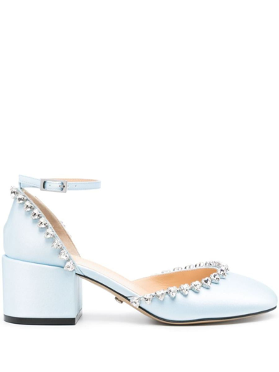 Mach & Mach Audrey Satin Pumps In Clear Blue