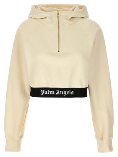 Palm Angels Logo Tape Zipper Hoody In White