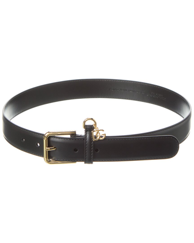 Dolce & Gabbana Dg Logo Charm Leather Belt In Black