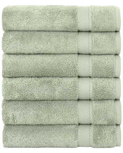 Linum Home Textiles Set Of 6 Turkish Cotton Sinemis Terry Hand Towels In Green