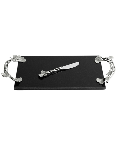 Michael Aram Ginkgo Large Cheese Board & Knife In Silver