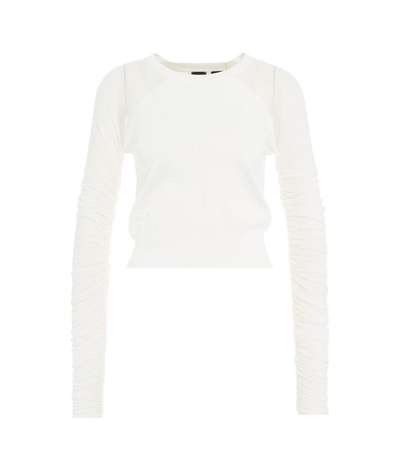 Pinko Sheer-sleeve Ribbed Top In White