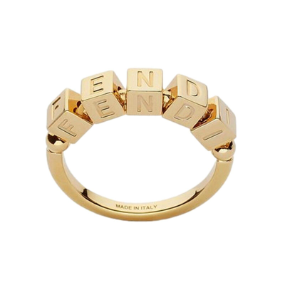 Pre-owned Fendi Graphy Letters Gold Metal Ring Size Small