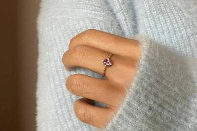 Pre-owned Handmade Oval Pink Sapphire, 14k Rose Gold Pink Sapphire And Diamond Ring, Natural Pink In White