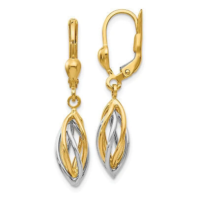 Pre-owned Precious 14k Two-tone Polished Dangle Leverback Earrings Th857 In Gold