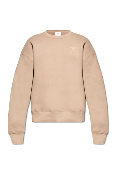 Ami Alexandre Mattiussi Ami Paris Ami De Coeur Logo Embossed Crewneck Sweatshirt In Brown