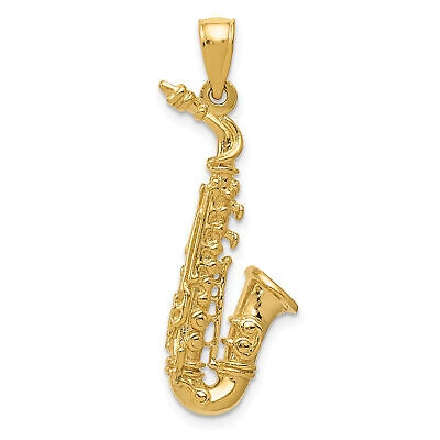 Pre-owned Bijou 14k Solid Polished 3-d Saxophone Pendant C2281 In Yellow