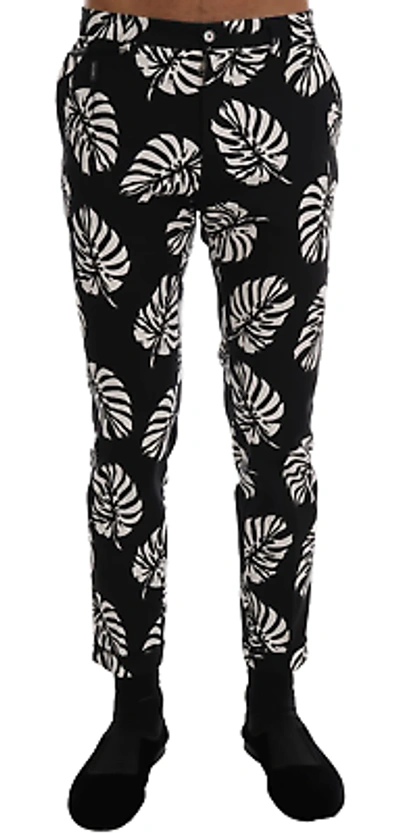 Pre-owned Dolce & Gabbana Slim Fit Leaf Print Ankle Pants In White