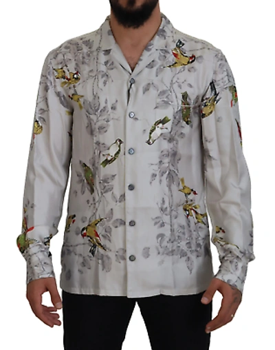 Pre-owned Dolce & Gabbana Elegant Silk Bird Print Casual Shirt In White