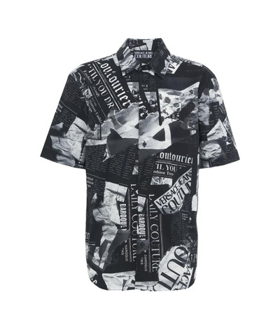 Versace Jeans Couture Magazine-print Cotton Shirt In Black