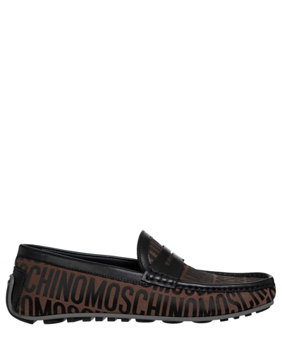 Pre-owned Moschino Moccasins Men Logo Mm10040g1h10130a Brown Leather Shoes Loafer Slipper
