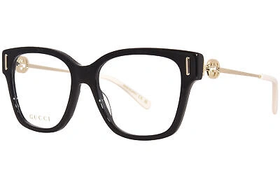 Pre-owned Gucci Gg1204o 001 Eyeglasses Frame Women's Black/gold Full Rim Square Shape 55mm In Demo