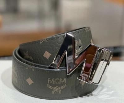 Pre-owned Mcm Men Sea Turtle M Logo Buckle Monogram Reversible Leather Belt One Size