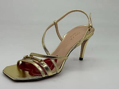 Pre-owned Gucci Victoria Classic Strappy Horsebit Leather Heels Sandals Shoes Platino $890