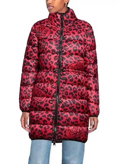 Pre-owned Moschino Love  Elegant Leopard Print Polyester Down Jacket In Red