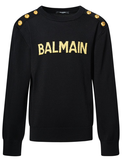 Balmain Kids Lurex Logo Knitted Jumper In Nero/oro