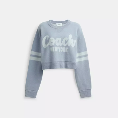 Coach Cropped  Sweater In Blue