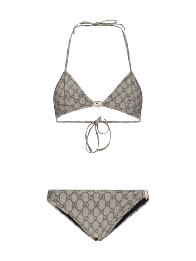 Gucci Gg String Bikini In Beige