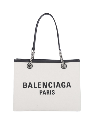 Balenciaga Logo印花帆布托特包 In Beige