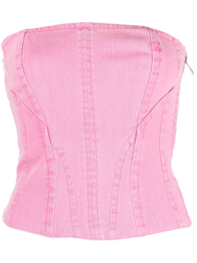 Patrizia Pepe Essential Denim Bustier Top In Pink