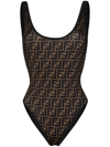 Fendi Ff Logo Print Swimsuit In Black