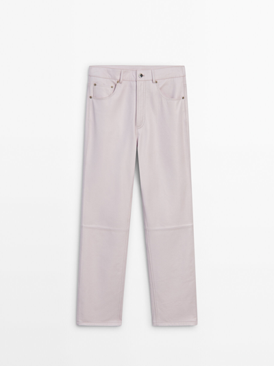 Massimo Dutti Nappa Leather Trousers In Pink