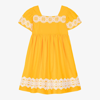 THE MIDDLE DAUGHTER GIRLS ORANGE COTTON & WHITE LACE DRESS