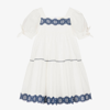 THE MIDDLE DAUGHTER GIRLS WHITE & BLUE COTTON TIERED DRESS