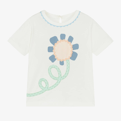 Stella Mccartney Kids Girls Ivory Cotton Flower T-shirt