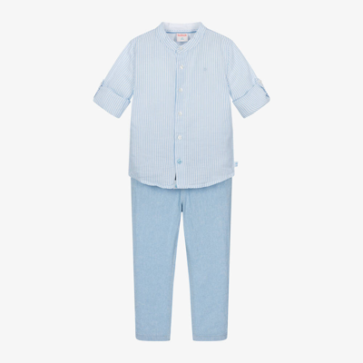 Boboli Kids' Boys Blue Linen Trouser Set