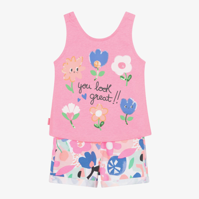 Boboli Kids' Girls Pink Cotton Floral Shorts Set