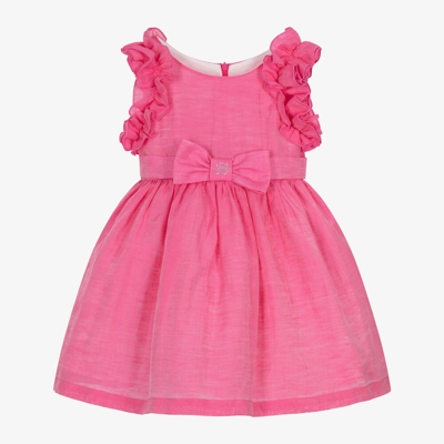 Balloon Chic Kids' Girls Pink Linen Ruffle & Bow Dress