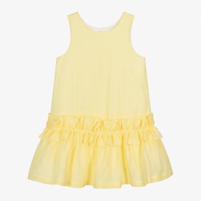 Balloon Chic Kids' Girls Yellow Linen Ruffle Dress