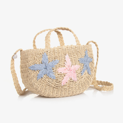 Monnalisa Kids' Girls Beige Star Straw Bag (30cm) In Brown